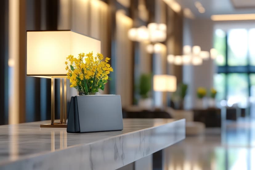 Lobby elegant cu atmosferă premium, potrivit pentru aromatizarea profesională a spațiilor comerciale