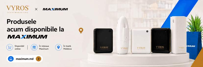 Produse VYROS SCENTMARKETING pentru aromatizarea locuinței disponibile în magazinele Maximum din Moldova